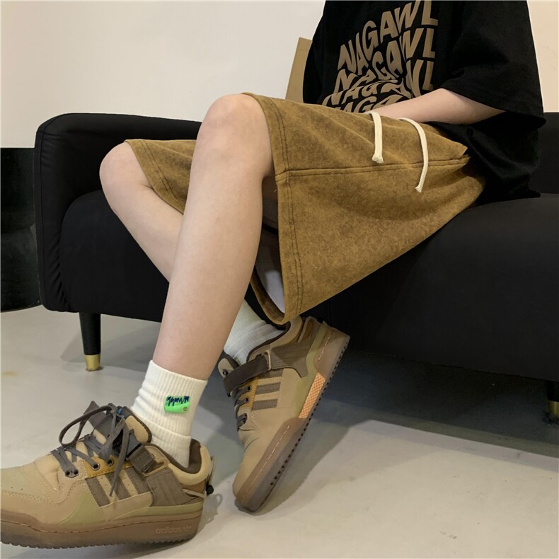 水洗做旧短裤男夏季薄款2025新款粉红色中裤潮牌休闲宽松五分裤子,男装牛仔裤,星座604