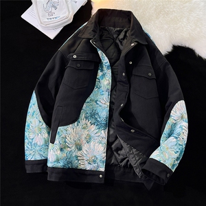 1港风平铺刺绣拼接设计大码M-5XL夹克棉服外套男8706P115控158图片