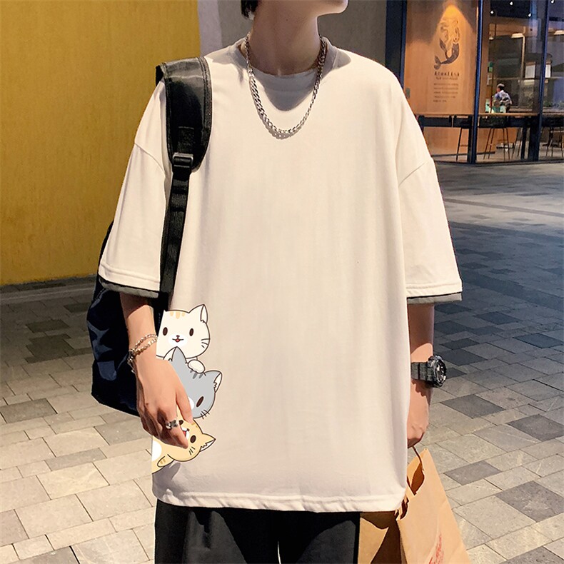 JT55164-P25假两件短袖t恤男大码胖子半袖体恤半截袖港风,男装T恤,电商A040