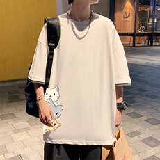 JT55164-P25假两件短袖t恤男大码胖子半袖体恤半截袖港风，男装T恤，电商A040