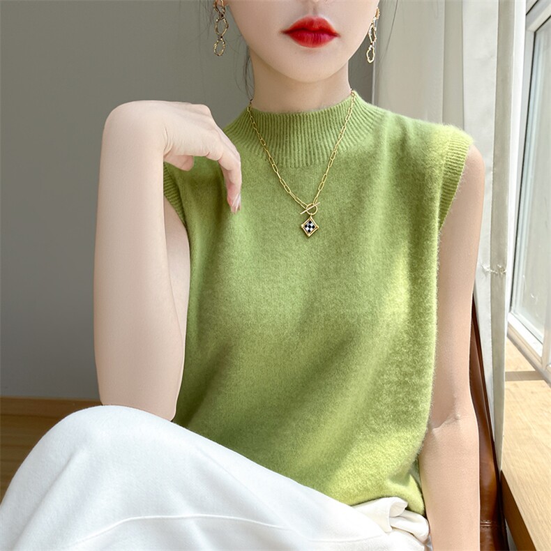 圆领新款针织吊带女无袖纯色马甲简约百搭宽松套头上衣,针织衫/毛衣,戎洋