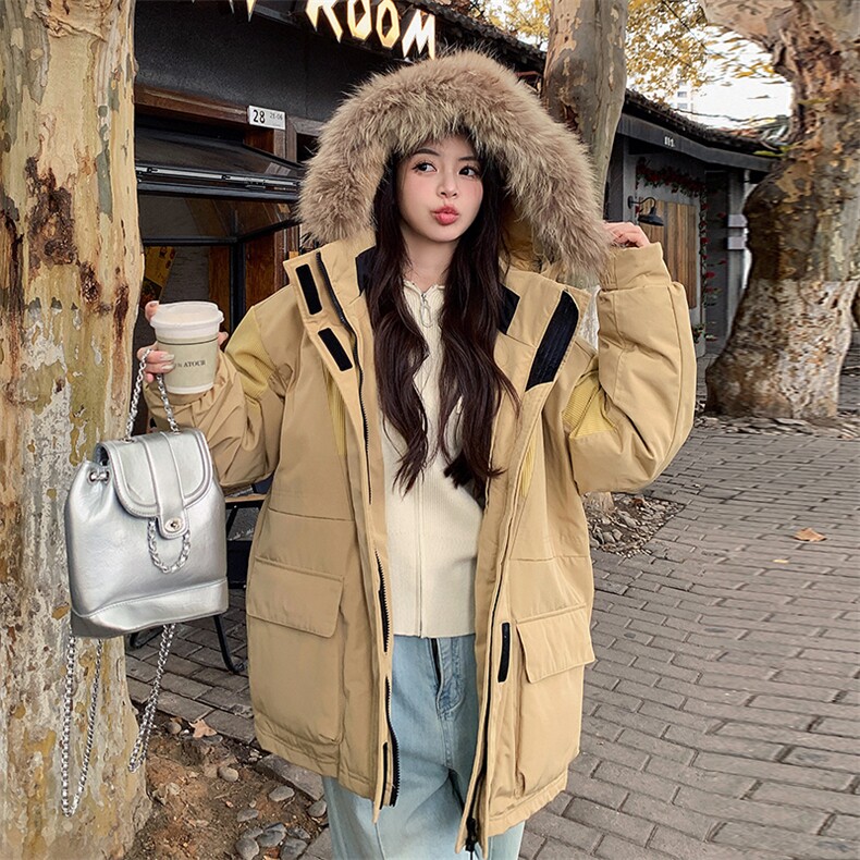 新款工装派克大毛领羽绒服50绒2C105-9907-P255-K378,女装羽绒服,2C105