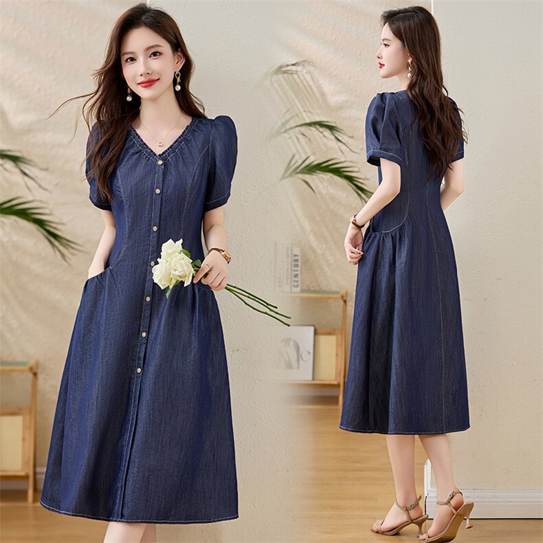 2025年夏季新款百搭中长款连衣裙，女装连衣裙，伊航服饰