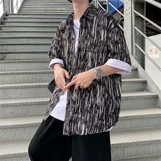 个性条纹短袖衬衫男夏季2021ins潮牌五分袖休闲衬衣外套W944-P30，男装衬衫，星座512-2