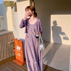 紫色开衫法式浪漫吊带连衣裙女夏2025新款甜美温柔风流行长裙，女装连衣裙，2C081
