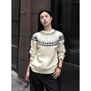 重磅秋冬装北极绒套头毛衣美式复古休闲慵懒风提花工艺针织衫外套图片