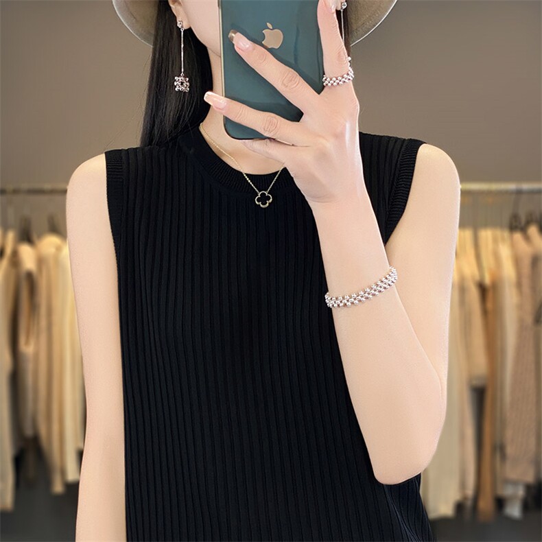 针织吊带背心女夏外穿纯色修身西装内搭打底无袖短款纯色t恤上衣，女装背心吊带，秋虹羊绒