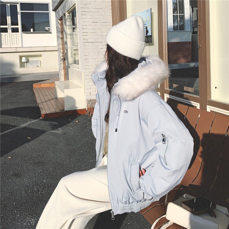 新款大毛领奶蓝色学院风棉衣棉服外套AD978-P195K298,女装棉衣/棉服,2B187