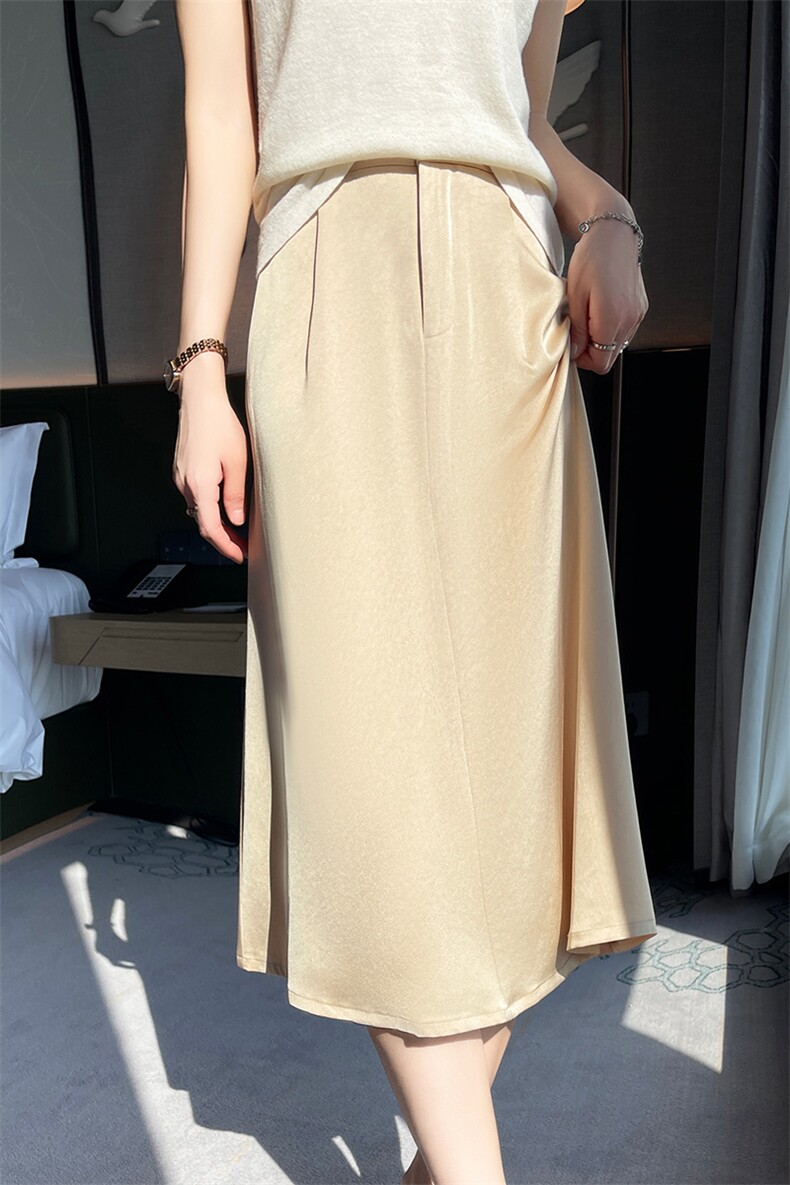 中长款半身裙女2025夏季薄新款高腰显瘦a字裙,女装半身裙,高粱穗羊绒