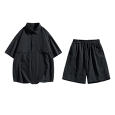 夏季套装男高品潮牌五分袖衬衫大码短裤两件套DSA157-1-C67-P95，男装衬衫，电商A157-1