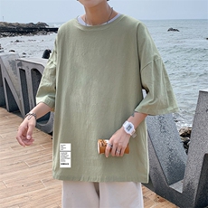 YT26045-P30亚短袖t恤男大码五分袖男宽松七分袖港风模特，男装T恤，电商A040