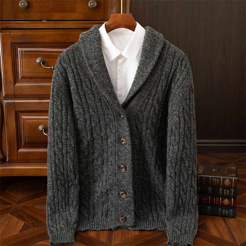 2025年秋季长袖青春流行V领开衫，男装羊毛衫，圣强羊绒
