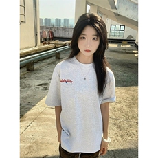 万针全刺绣工艺抖音得物高品质260克重磅纯棉双纱美式高街短袖T恤，男装T恤，电商A486