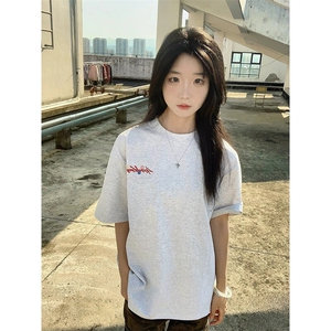 万针全刺绣工艺抖音得物高品质260克重磅纯棉双纱美式高街短袖T恤图片
