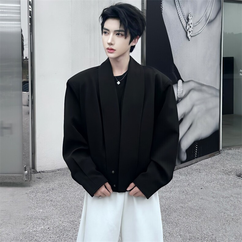 （现货）2024款秋冬小众痞帅西装男短款垫肩道袍2812-P98，男装西服，星座910-5