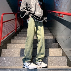 牛仔裤男直筒宽松美式长裤秋冬季潮牌阔腿学生休闲裤子WH60-P50，男装牛仔裤，星座1008