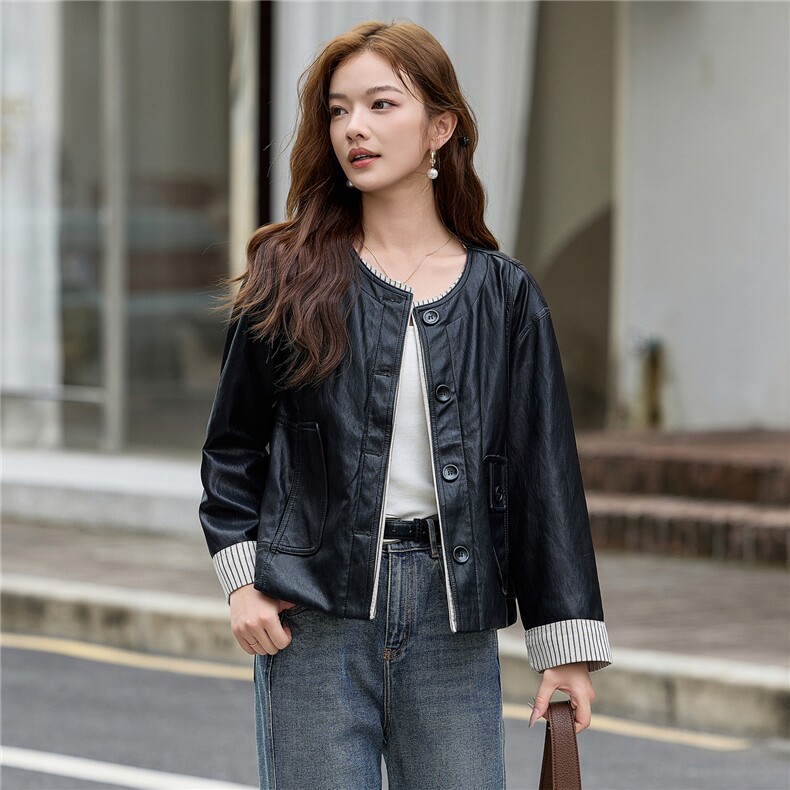 【秋季女装新款】大量现货韩版短款皮衣外套P-120,女装皮衣,简古