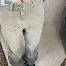 【有货】DYK90-P55美式复古做旧铆钉牛仔裤男女褶皱设计感伐木裤，男装牛仔裤，星座603-2