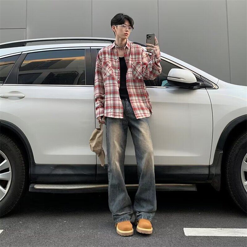 美式复古做旧泥黄微喇牛仔裤男秋季2120-P68,男装牛仔裤,星座1109-3