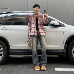 美式复古做旧泥黄微喇牛仔裤男秋季2120-P68图片