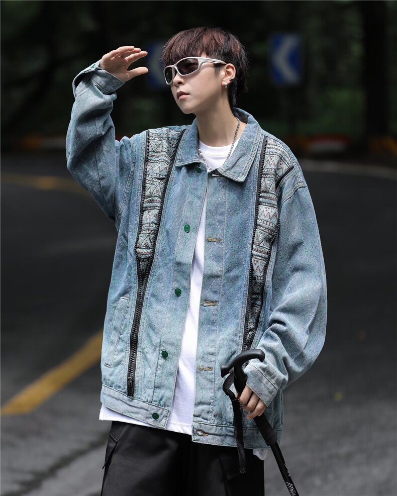 A936P75春秋新款美式复古高级感小众民族风牛仔外套男夹克ins牌,男装夹克,星座512-6