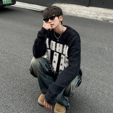 针织衫男女韩版潮流字母提花宽松帅气2024冬季ins毛衣MZ615-P57，男装针织衫/毛衣，星座412-3