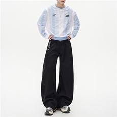 中性风假两件拼接双腰头阔腿休闲裤女弯刀宽松显瘦垂感长西裤男潮，男装西裤，星座506A