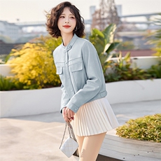 小皮衣外套女款2025新款春秋爆款小个子短款立领高级感机车皮夹克，女装皮衣，魅丽静蓝