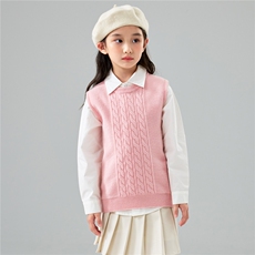 秋冬新款纯色套头100%羊毛针织马夹男童背心女童麻花打底针织毛衣，童装儿童羊毛衫，初丹羊绒童装