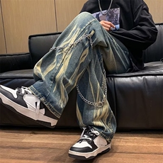 欧美hiphop裤子设计感高级感渐变扎染牛仔裤美式高街男挂链阔腿裤，男装牛仔裤，星座1210-1