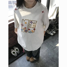 美式高街刺绣情侣灰色正肩夏季潮牌宽松慵懒风纯棉短袖t恤女上衣，男装T恤，星座601-1