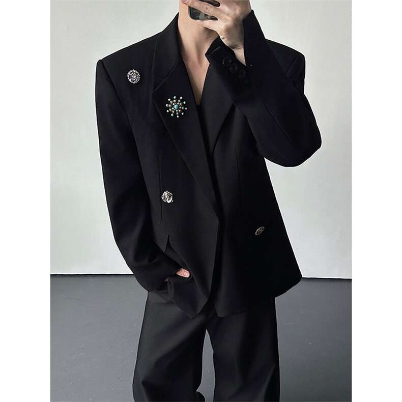 翘肩西装外套男高级感轻奢金属胸针收腰挺括西服XZ23P155，男装西服套装，星座512-1（原513-3）