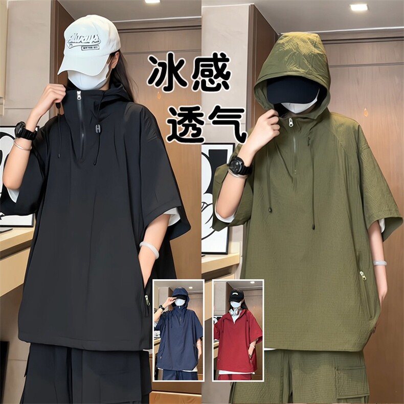 量大优 供视频 泡泡纱夏款连帽短袖t恤男 CP73-特p35图片
