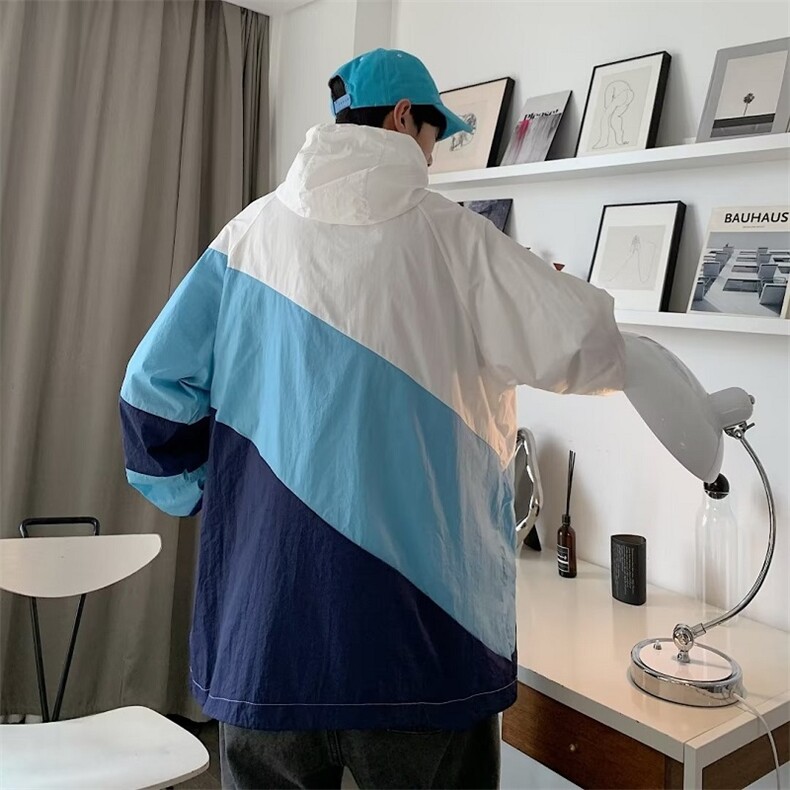 2023潮流原宿标准夹克长袖拼接潮防晒衣百搭,男装防晒衣,星座716-2