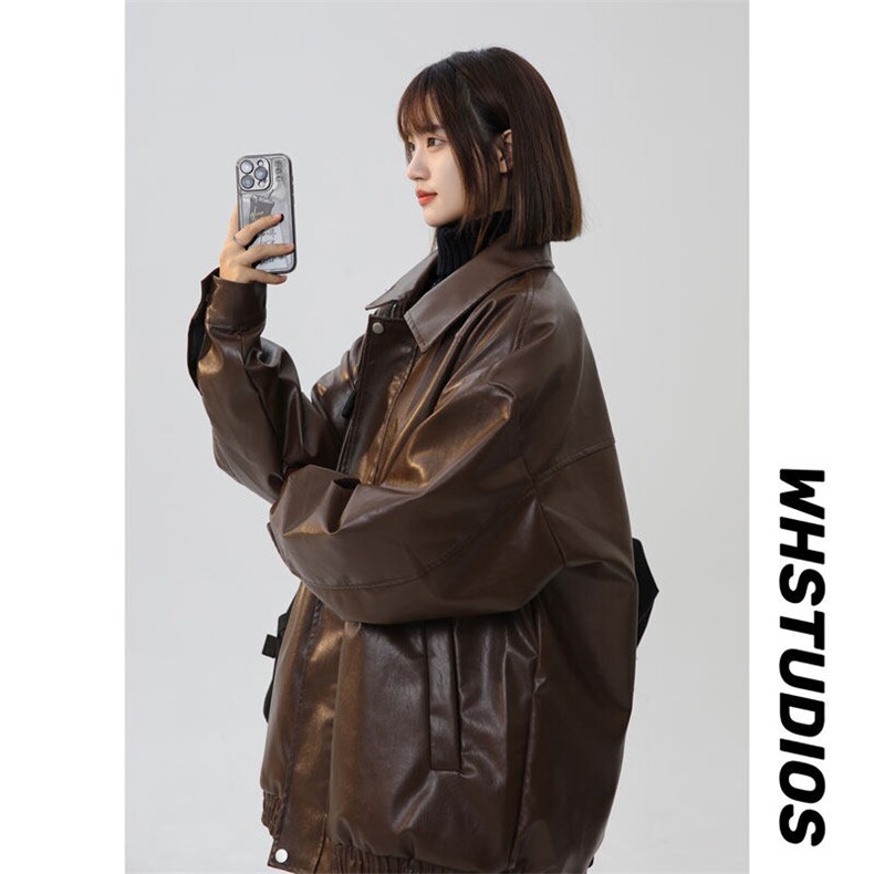 SJ-217-2-PY01-P65 秋冬季中性风PU皮衣男女夹克情侣外套图片