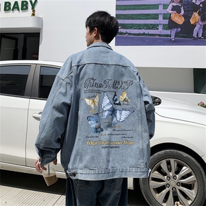 大货 秋季蝴蝶印花复古高街牛仔夹克男潮流痞帅潮牌外套JK913-P88图片