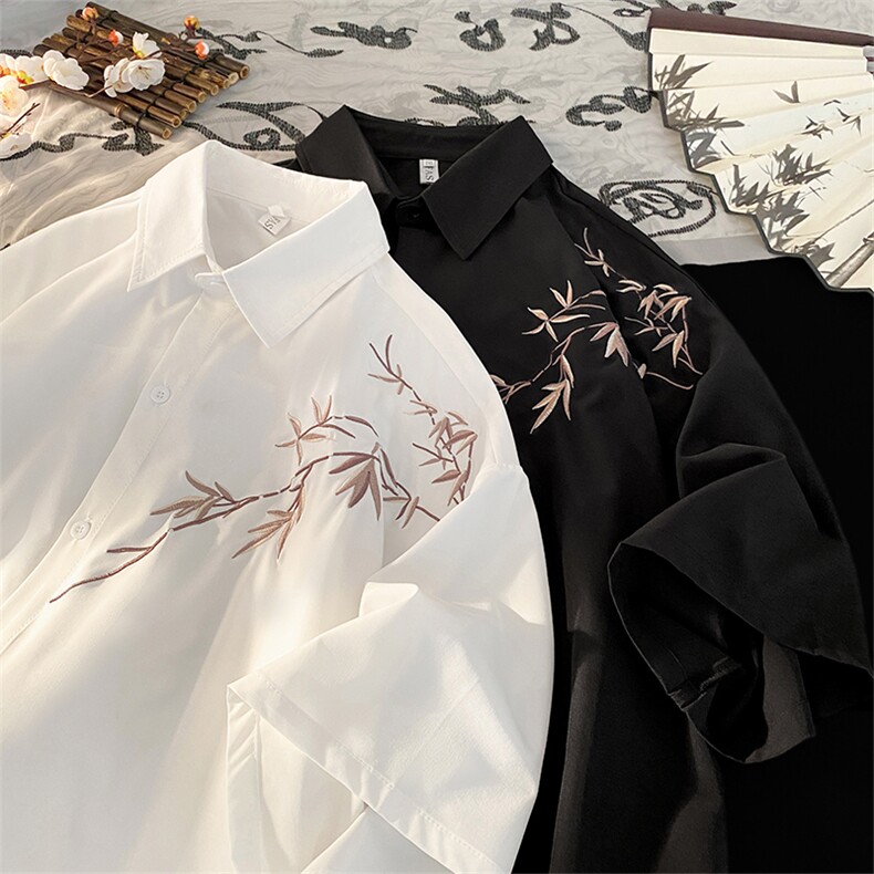夏季潮流风新中式刺绣大码休闲男短袖衬衫CS20P35，男装衬衫，星座417-3