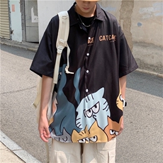 短袖衬衫男港风日系夏设计感小众上衣休闲薄外套痞衬衣W870-P33，男装衬衫，星座512-2