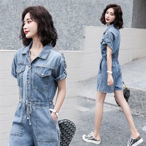 短款牛仔连体裤女2023夏季新款女装韩版时尚百搭休闲连衣裤潮图片