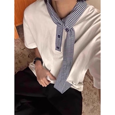 领口拼接短袖女男夏季新款设计感宽松休闲百搭T恤TW148，男装T恤，星座1116A（原606A-3）