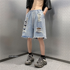 破洞牛仔裤新款夏季港风宽松大码短裤五分裤B315-K5018-P45控58，男装牛仔裤，电商B315