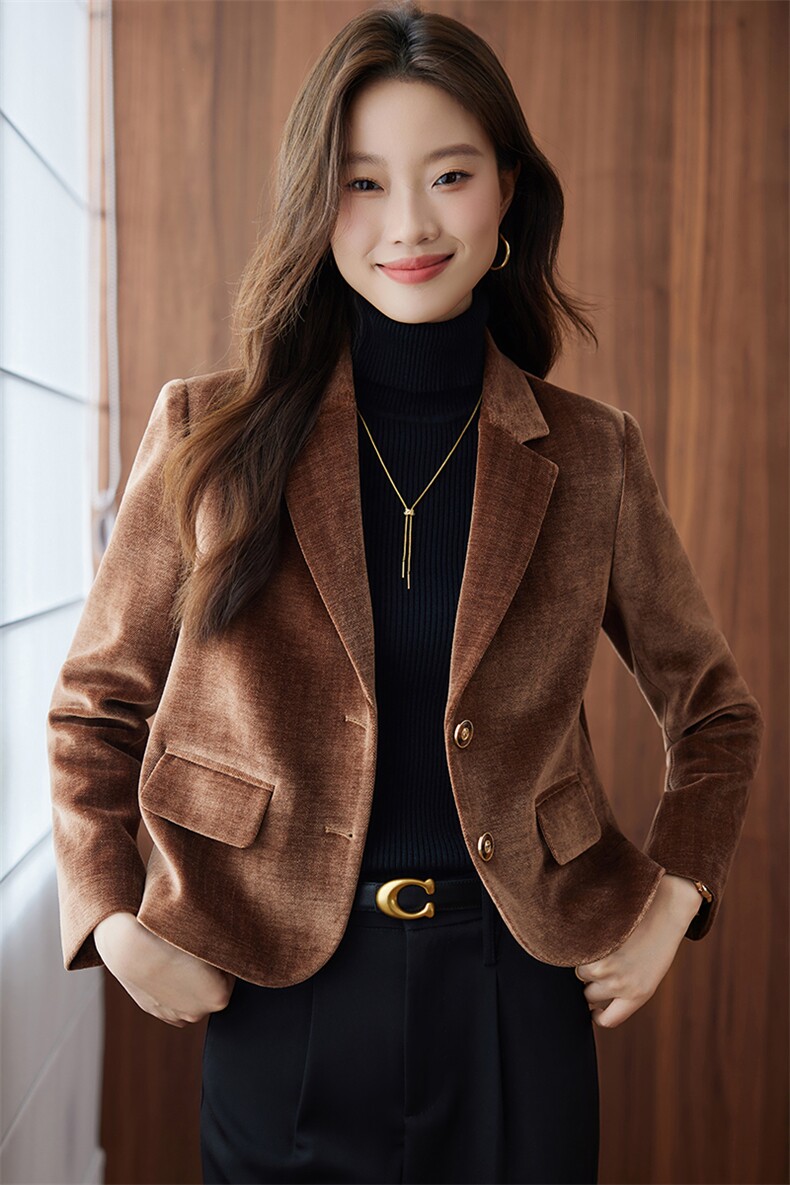 2025秋装新款小个子丝绒气质百搭西装小外套女,女装短外套,苗苗