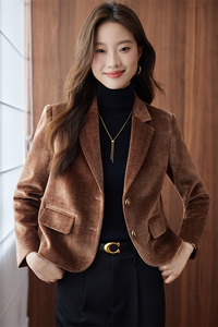 2025秋装新款小个子丝绒气质百搭西装小外套女图片
