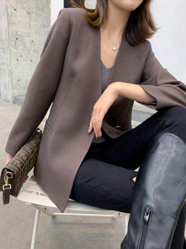 春季时尚无领西装，女装西装，蓝衣可