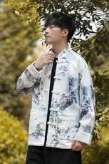 秋冬风水墨画盘扣加厚夹克新中式唐装立领外套JK97，男装夹克，星座305A（原312A-1）