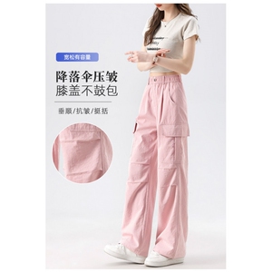 AK2338-P40速干工装裤女夏季薄款2025酷飒风超火冰丝阔腿裤子图片