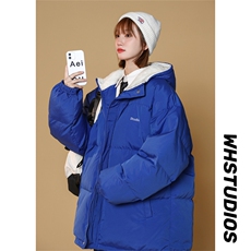 MY6139/P110冬中性风连帽刺绣羊羔毛棉衣男女大码面包服棉袄外套，女装棉衣/棉服，电商A141