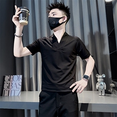 V领短袖T恤男修身潮流百搭高级感社会小伙301C-DT103-P58控78，男装T恤，星座301C（原B323）