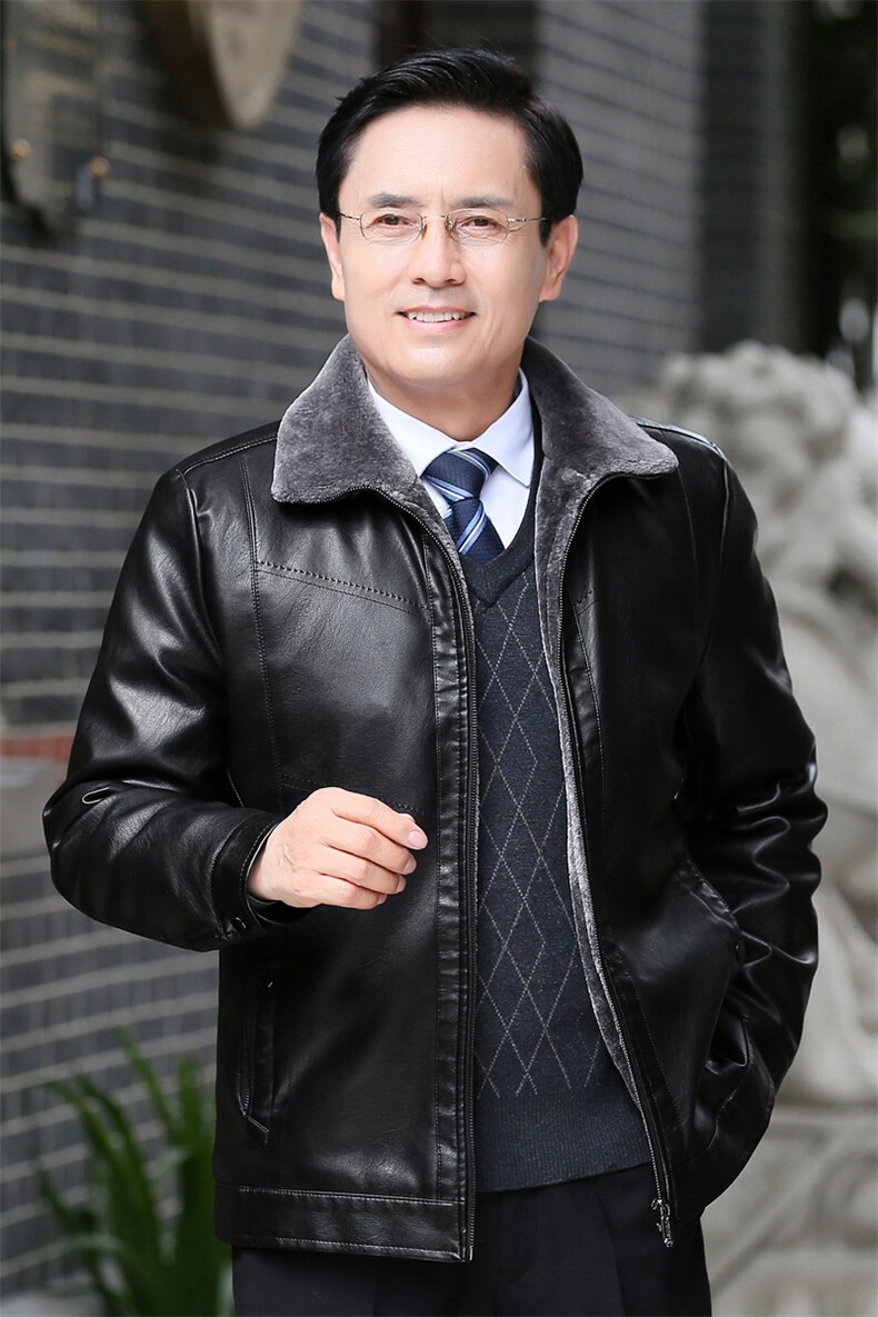 8807/中老年皮衣男爸爸冬季加绒加厚皮夹克休闲商务保暖外套,男装皮衣,星座1216（原钱塘722）