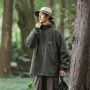 SJ-217-2-JK24172秋季连帽宽松情侣夹克男防水冲锋衣山系大码外套图片